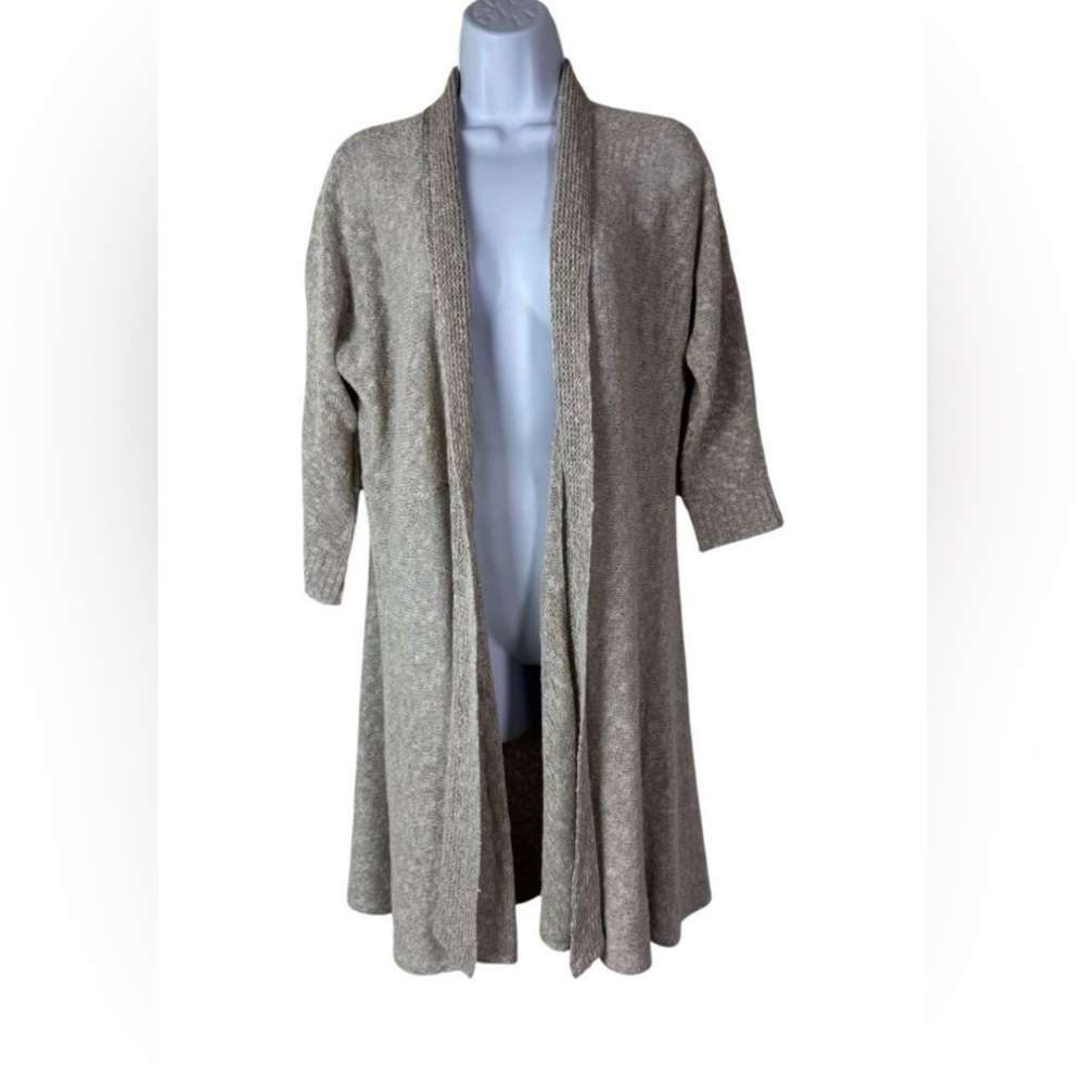 Eileen Fisher Womens Open Front Long Cardigan Linen Blend Neutral Beige Sz Large